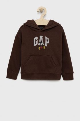 GAP bluza copii culoarea maro, cu glugă, cu imprimeu