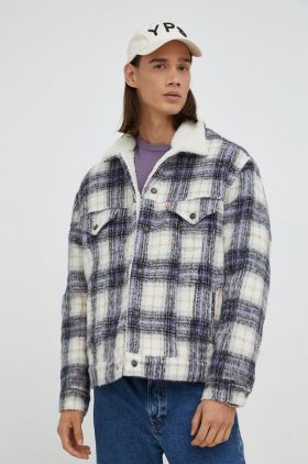 Levi's geaca din amestec de lana culoarea violet, de tranzitie, oversize