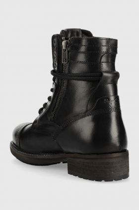 Pepe Jeans cizme de piele Melting Combat Warm W femei, culoarea negru, cu toc plat