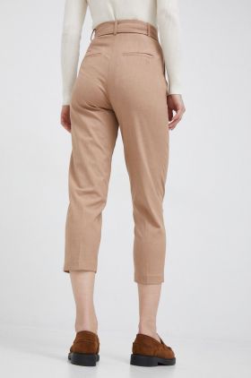 United Colors of Benetton pantaloni femei, culoarea bej, drept, high waist