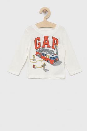 GAP longsleeve din bumbac culoarea alb, cu imprimeu