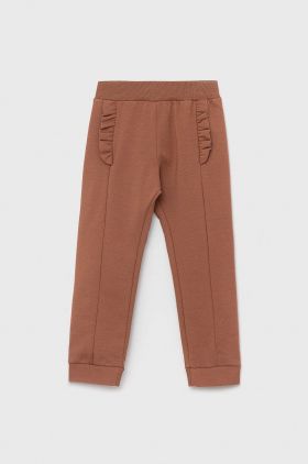 United Colors of Benetton pantaloni de trening pentru copii culoarea maro, neted