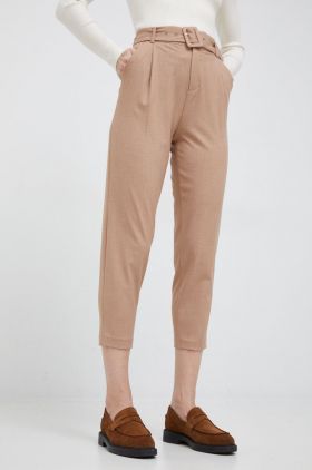 United Colors of Benetton pantaloni femei, culoarea bej, drept, high waist