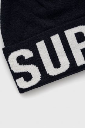 Superdry caciula culoarea albastru marin, din tricot gros