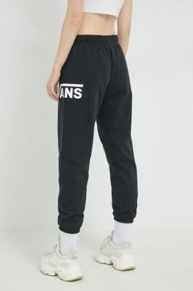 Vans pantaloni de trening femei, culoarea negru, cu imprimeu