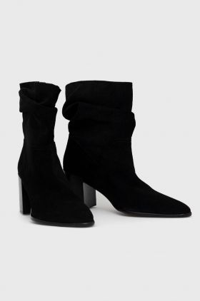 Medicine cizme din piele intoarsa culoarea negru, cu toc drept