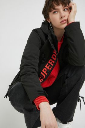 Superdry geaca femei, culoarea negru, de tranzitie