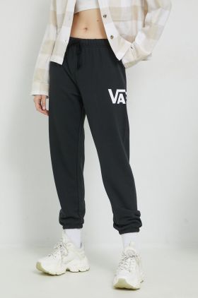 Vans pantaloni de trening femei, culoarea negru, cu imprimeu