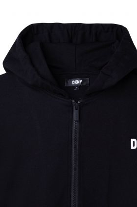 Dkny bluza copii culoarea negru, cu glugă, cu imprimeu