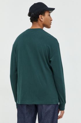 Abercrombie & Fitch longsleeve din bumbac culoarea verde, neted