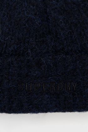 Superdry caciula din amestec de lana culoarea albastru marin, din tricot gros