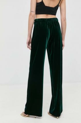 Luisa Spagnoli pantaloni din amestec de mătase Omologo femei, culoarea verde, drept, high waist