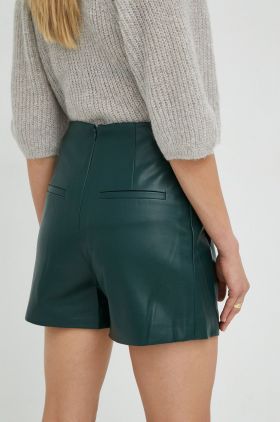 Bruuns Bazaar pantaloni scurti Vegani Nadia femei, culoarea verde, neted, high waist