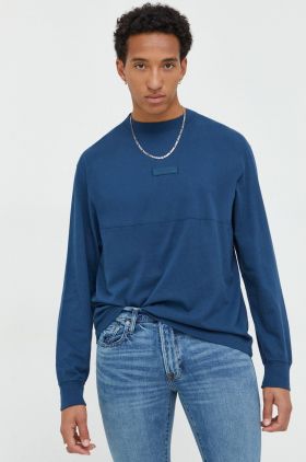 Abercrombie & Fitch longsleeve din bumbac culoarea albastru marin, neted