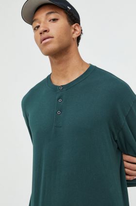 Abercrombie & Fitch longsleeve din bumbac culoarea verde, neted