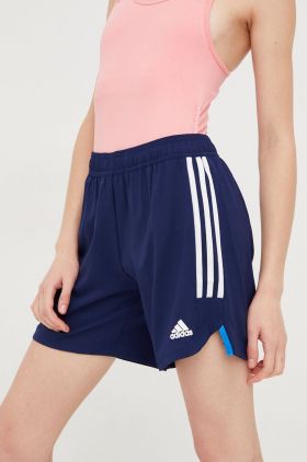 adidas Performance pantaloni scurți de antrenament Condivo 22 femei, culoarea albastru marin, cu imprimeu, high waist