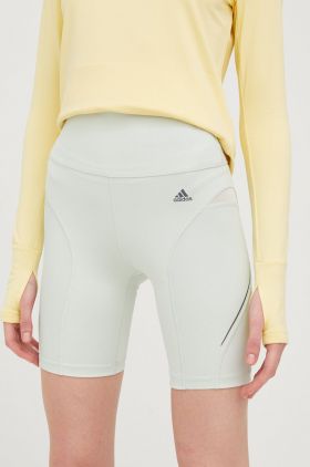 adidas Performance pantaloni scurți de antrenament Hiit 45 Seconds femei, culoarea verde, neted, high waist