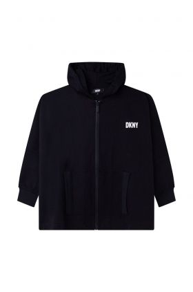 Dkny bluza copii culoarea negru, cu glugă, cu imprimeu