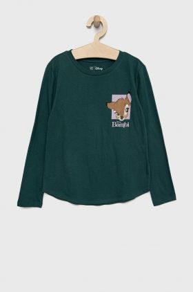 GAP longsleeve din bumbac pentru copii culoarea verde