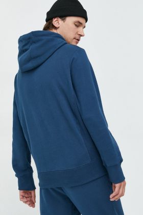 Superdry hanorac de bumbac barbati, culoarea albastru marin, cu glugă, cu imprimeu