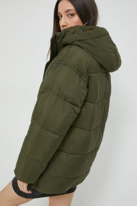 Superdry geaca femei, culoarea verde, de iarna, oversize