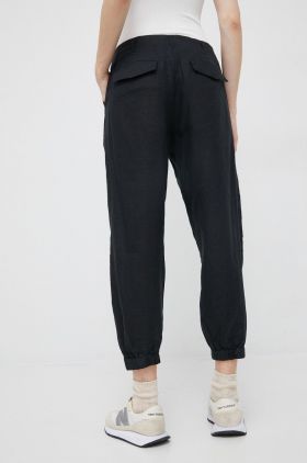 Dkny pantaloni din in femei, culoarea negru, high waist