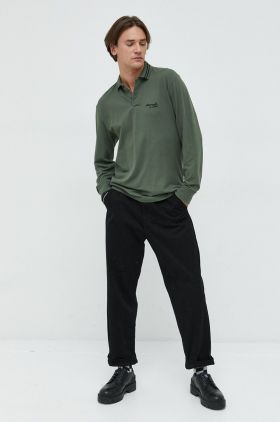 Abercrombie & Fitch longsleeve barbati, culoarea verde, neted