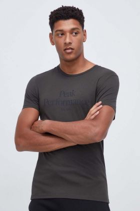 Peak Performance tricou din bumbac culoarea verde, cu imprimeu