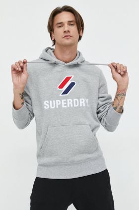 Superdry bluza barbati, culoarea gri, cu glugă, melanj