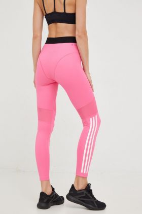 adidas Performance leggins de antrenament Hyperglam 3-stripes femei, culoarea roz, cu imprimeu