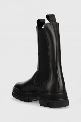 Gant ghete chelsea de piele Monthike femei, culoarea negru, cu platforma
