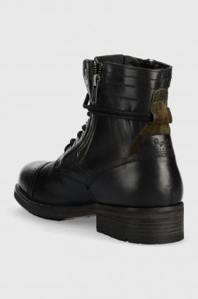 Pepe Jeans ghete de piele Melting Combat barbati, culoarea negru