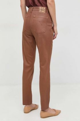 Marella pantaloni femei, culoarea maro, mulata, high waist