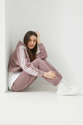 adidas Originals bluza femei, culoarea roz, cu glugă, neted