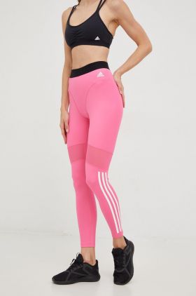 adidas Performance leggins de antrenament Hyperglam 3-stripes femei, culoarea roz, cu imprimeu