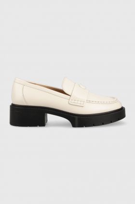 Coach mocasini de piele Cb990 Leah Loafer femei, culoarea bej, cu platforma