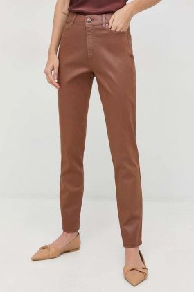 Marella pantaloni femei, culoarea maro, mulata, high waist