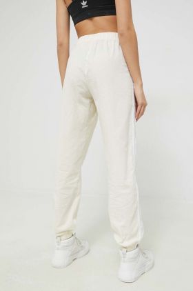 adidas Originals pantaloni de trening din bumbac femei, culoarea bej, cu imprimeu