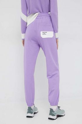 United Colors of Benetton pantaloni de trening din bumbac X Pantone femei, culoarea violet, cu imprimeu