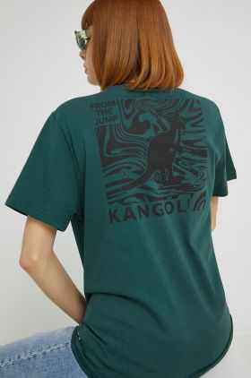 Kangol tricou din bumbac culoarea verde, cu imprimeu