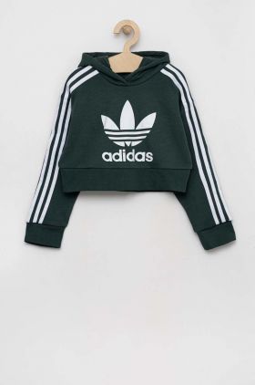 adidas Originals bluza copii culoarea verde, cu glugă, cu imprimeu