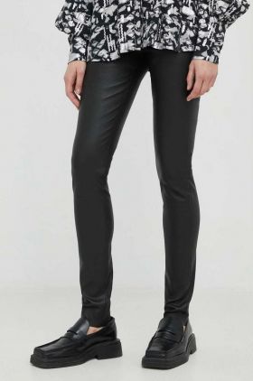 Bruuns Bazaar pantaloni de piele Christa femei, culoarea negru