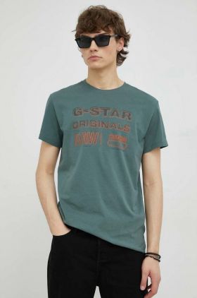 G-Star Raw tricou din bumbac culoarea gri, cu imprimeu