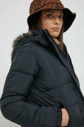 Superdry geaca femei, culoarea negru, de tranzitie