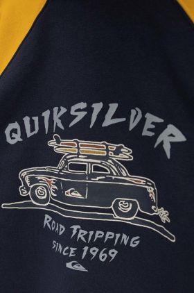 Quiksilver bluza copii culoarea albastru marin, cu glugă, cu imprimeu