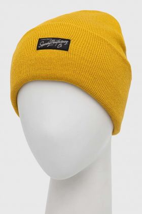 Superdry caciula culoarea galben, din tricot gros