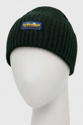 Superdry caciula de lana culoarea verde, de lana, din tricot gros