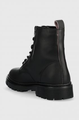 Tommy Jeans botine Tommy Jeans Lace Up Flat Boot femei, culoarea negru, cu toc plat