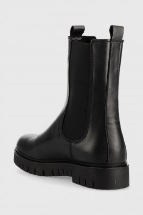 Tommy Jeans ghete chelsea de piele Tommy Jeans Long Chelsea Boot femei, culoarea negru, cu platforma