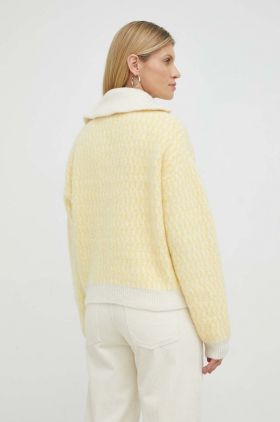 American Vintage cardigan din amestec de lana femei, culoarea galben, light